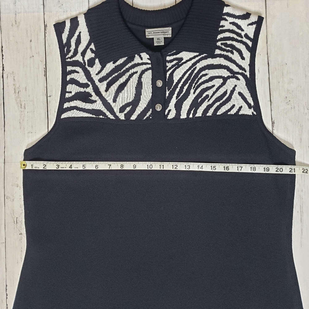St. John Sport Dress Extra Large Knit Sleeveless Black White Zebra Collared Wool - Picture 11 of 15